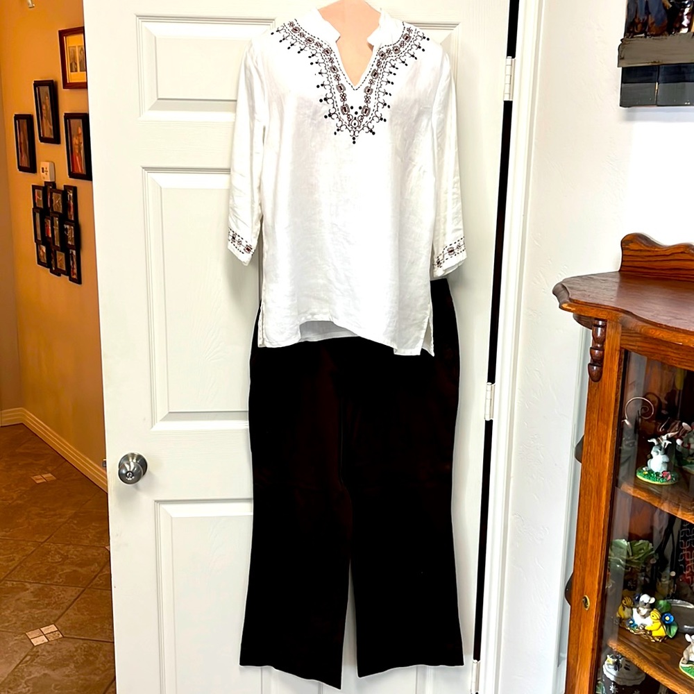 Beaded Embroidered Linen Shirt with Pants